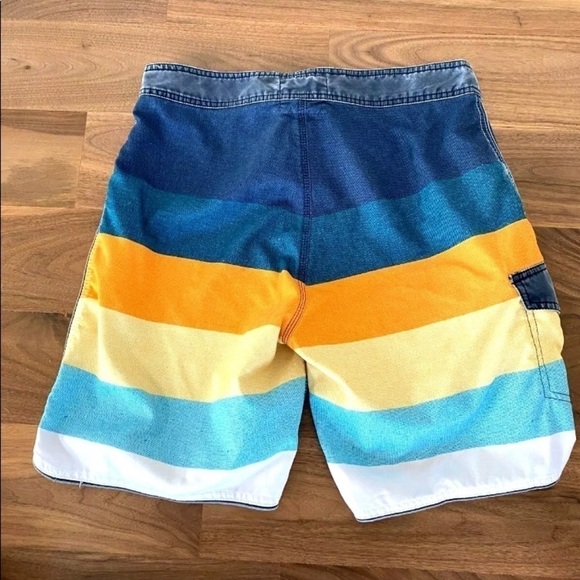 Men Ripcurl Sz 32 Board Shorts Swim Trunks Side Pocket Logo Blue Stripe 20" EUC - Picture 6 of 7